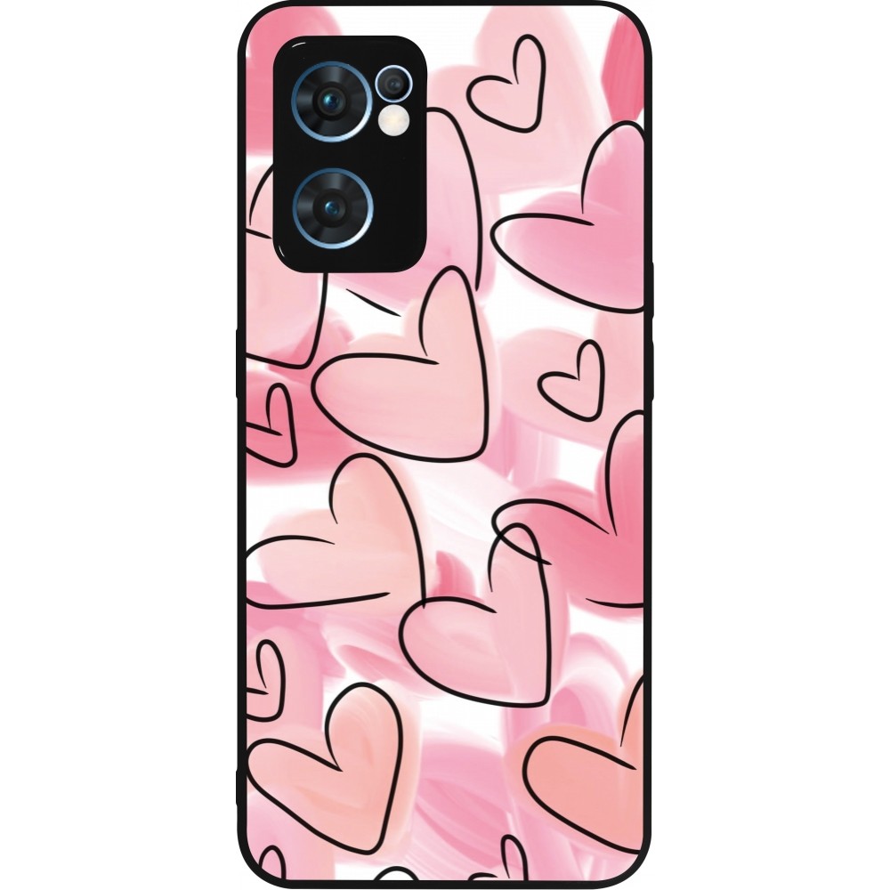 Coque OPPO Reno7 5G - Silicone rigide noir Easter 2023 pink hearts