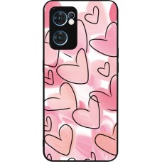 Coque OPPO Reno7 5G - Silicone rigide noir Easter 2023 pink hearts