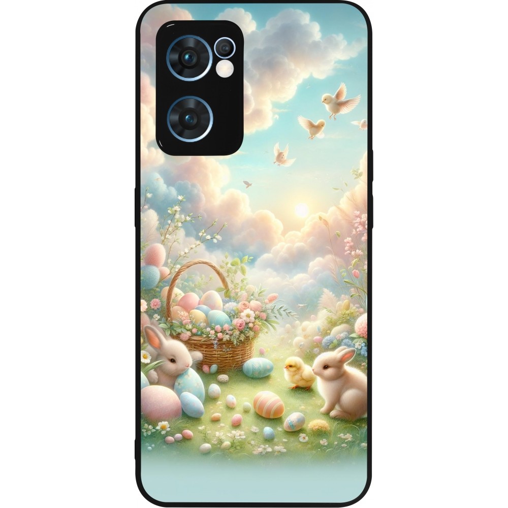 Coque OPPO Reno7 5G - Silicone rigide noir Easter 2025 Pastel Pâques