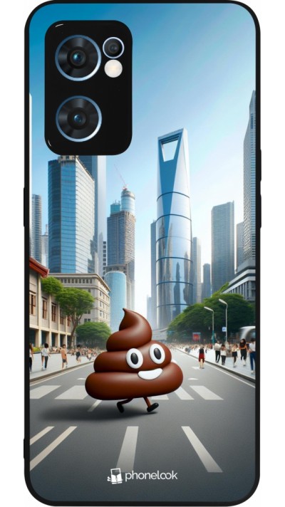 OPPO Reno7 5G Case Hülle - Silikon schwarz Kackhaufen Emoji Spaziergang