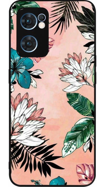 OPPO Reno7 5G Case Hülle - Silikon schwarz Flowers Artprint