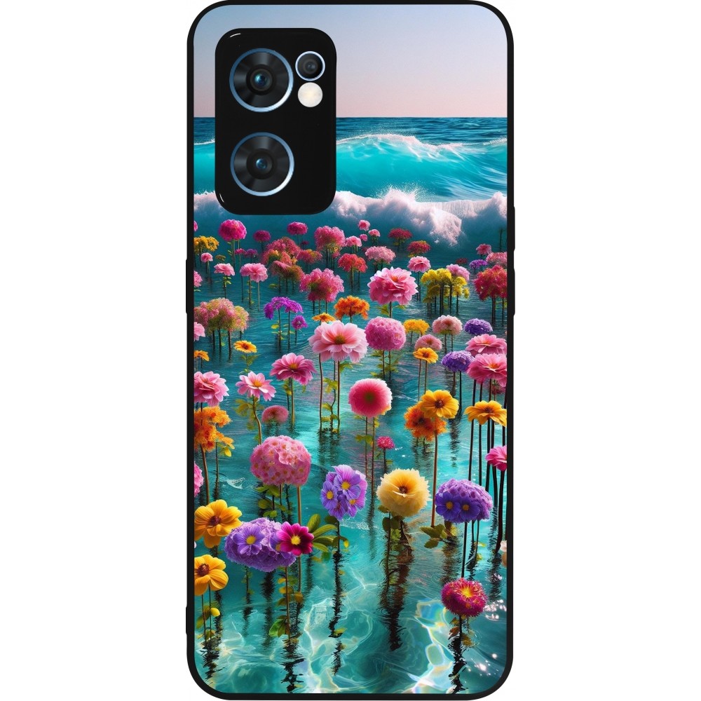 OPPO Reno7 5G Case Hülle - Silikon schwarz Blumenmeer Wellen