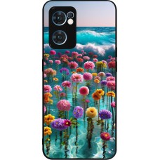 OPPO Reno7 5G Case Hülle - Silikon schwarz Blumenmeer Wellen