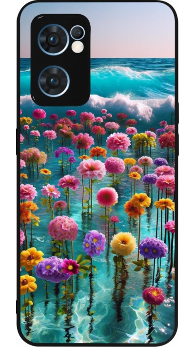 OPPO Reno7 5G Case Hülle - Silikon schwarz Blumenmeer Wellen