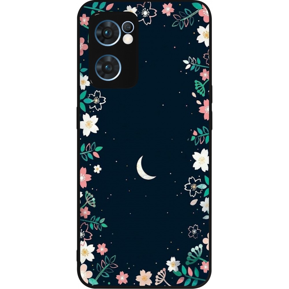 Coque OPPO Reno7 5G - Silicone rigide noir Flowers space