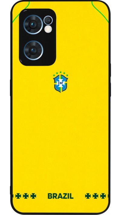 Coque OPPO Reno7 5G - Silicone rigide noir Maillot de football Bresil 2026 personnalisable