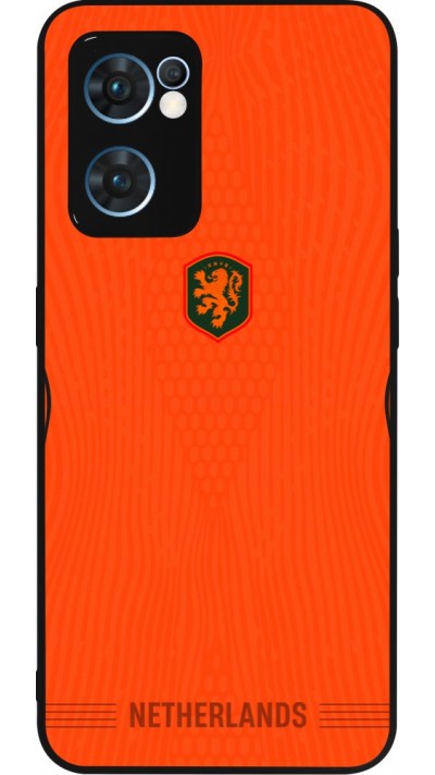 Coque OPPO Reno7 5G - Silicone rigide noir Maillot de football Pays-Bas 2026 personnalisable