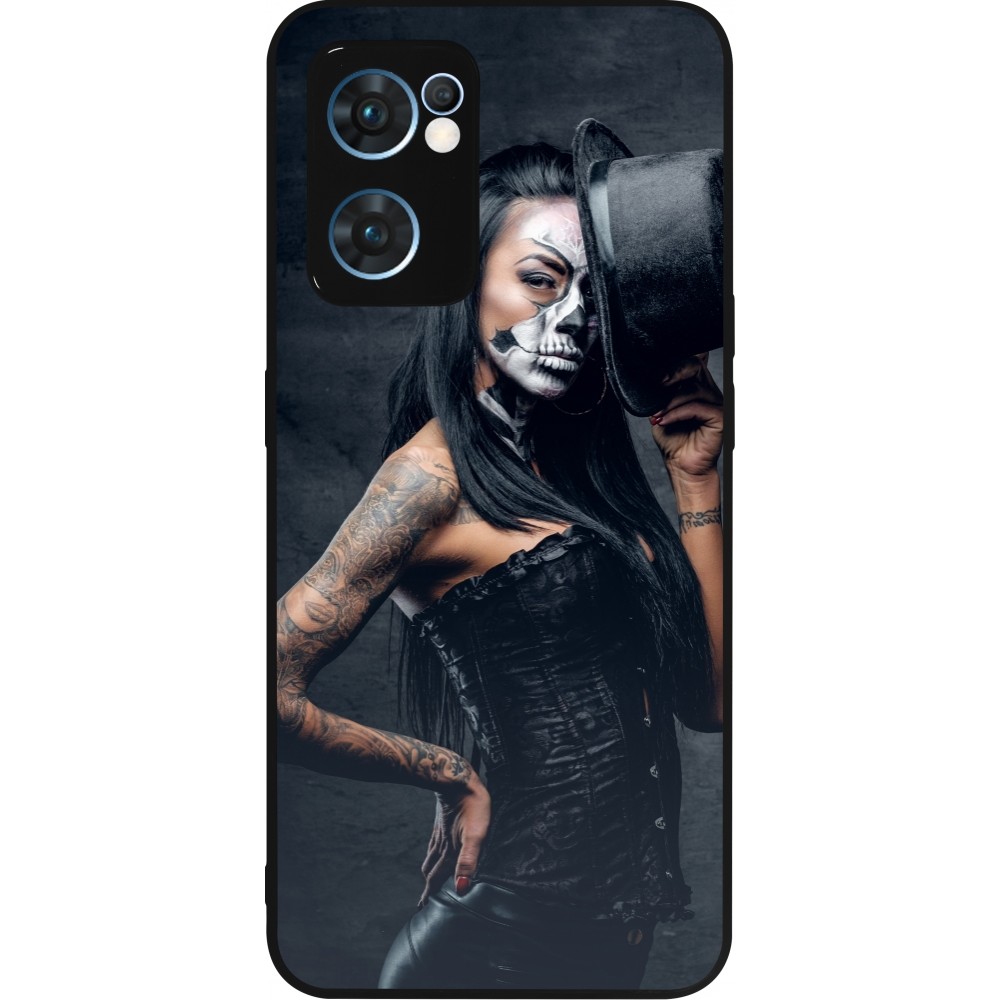 OPPO Reno7 5G Case Hülle - Silikon schwarz Halloween 22 Tattooed Girl