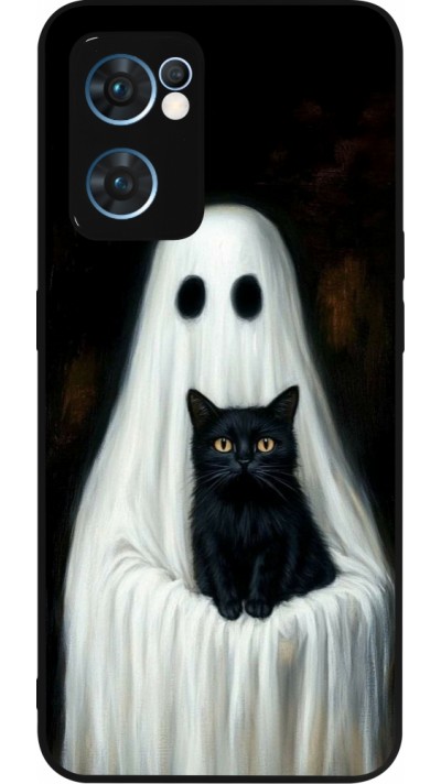 Coque OPPO Reno7 5G - Silicone rigide noir Halloween 2025 Ghost with black cat