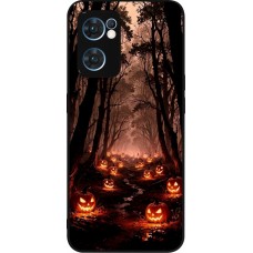 Coque OPPO Reno7 5G - Silicone rigide noir Halloween 2025 Road of Terrifying Pumpkins