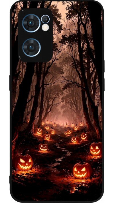 Coque OPPO Reno7 5G - Silicone rigide noir Halloween 2025 Road of Terrifying Pumpkins