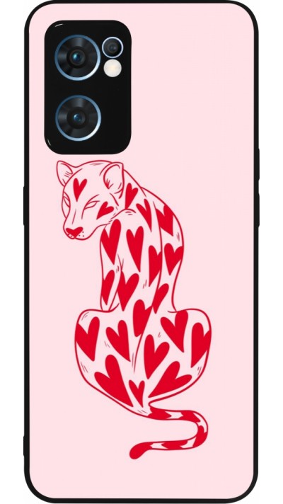 Coque OPPO Reno7 5G - Silicone rigide noir Leopard with hearts 2026