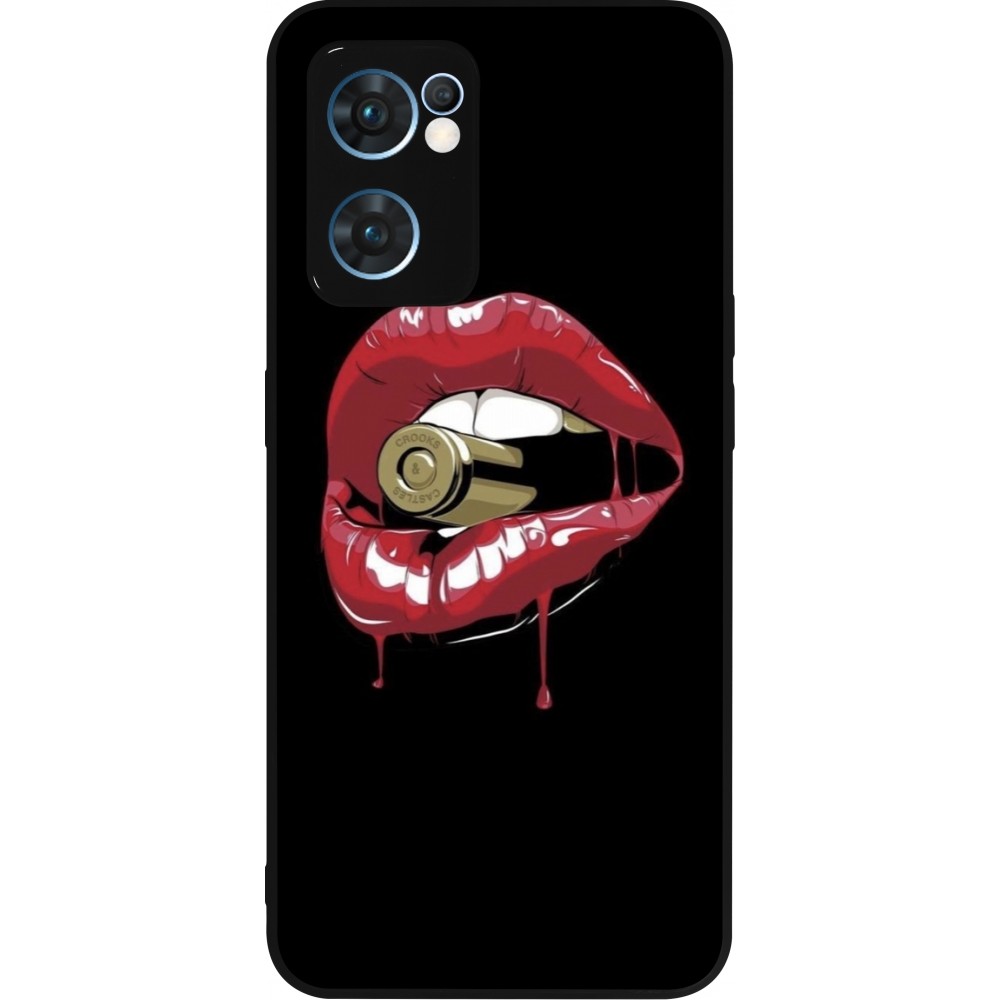 Coque OPPO Reno7 5G - Silicone rigide noir Lips bullet