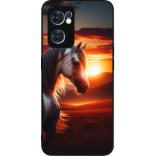 OPPO Reno7 5G Case Hülle - Silikon schwarz Majestätischer Sonnenuntergang Pferd