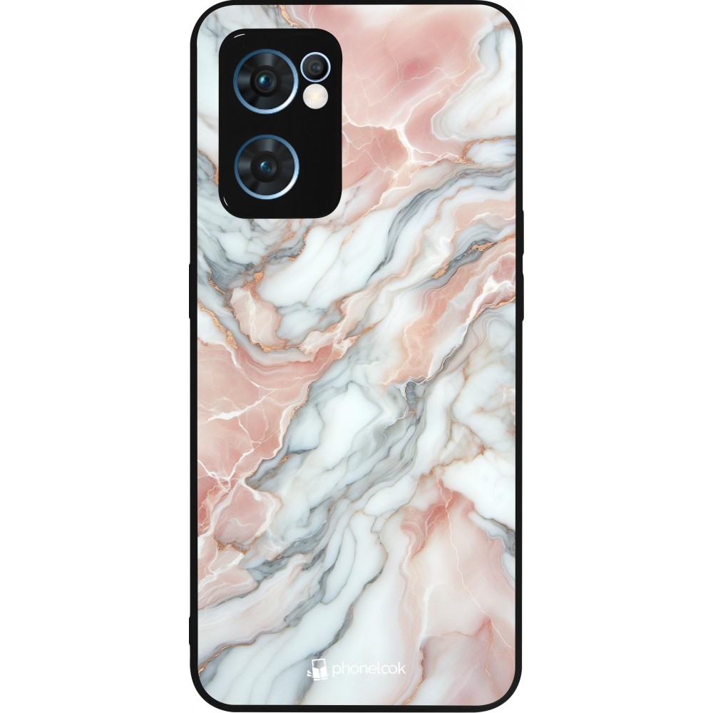 Coque OPPO Reno7 5G - Silicone rigide noir Marbre Rose Lumineux