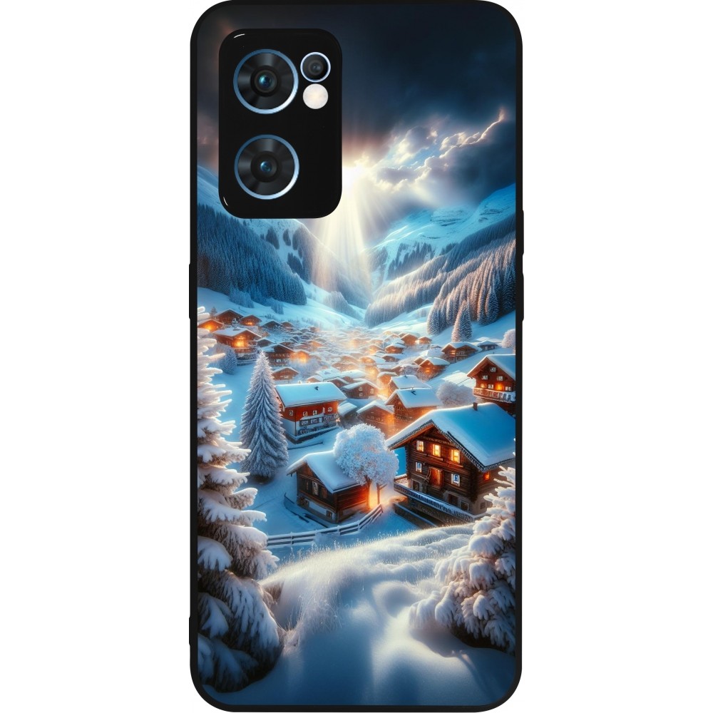 Coque OPPO Reno7 5G - Silicone rigide noir Mont Neige Lumière
