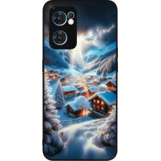 Coque OPPO Reno7 5G - Silicone rigide noir Mont Neige Lumière