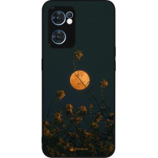Coque OPPO Reno7 5G - Silicone rigide noir Moon Flowers