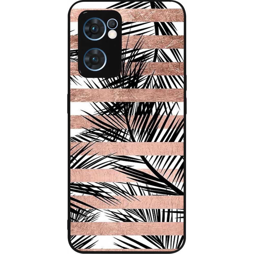 Coque OPPO Reno7 5G - Silicone rigide noir Palm trees gold stripes