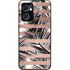 Coque OPPO Reno7 5G - Silicone rigide noir Palm trees gold stripes