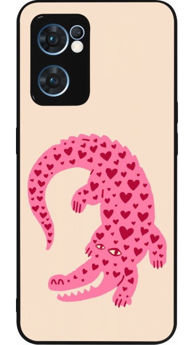 Coque OPPO Reno7 5G - Silicone rigide noir Pink crocodile 2026