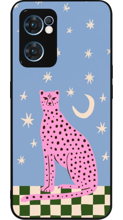 Coque OPPO Reno7 5G - Silicone rigide noir Pink leopard with stars 2026