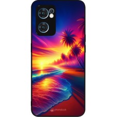 OPPO Reno7 5G Case Hülle - Silikon schwarz Strand Sonnenuntergang auffällig