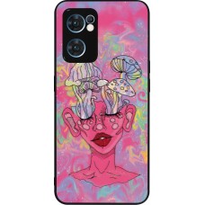 OPPO Reno7 5G Case Hülle - Silikon schwarz Psychedelic pink mushroom