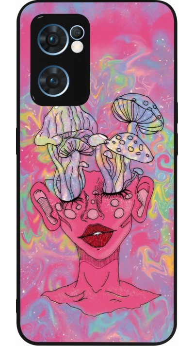 OPPO Reno7 5G Case Hülle - Silikon schwarz Psychedelic pink mushroom