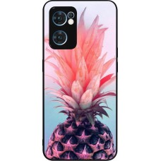 Coque OPPO Reno7 5G - Silicone rigide noir Purple Pink Pineapple
