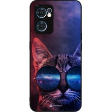 Coque OPPO Reno7 5G - Silicone rigide noir Red Blue Cat Glasses