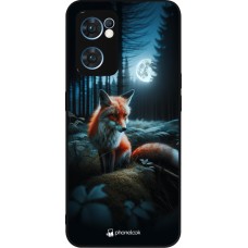 Coque OPPO Reno7 5G - Silicone rigide noir Renard lune forêt