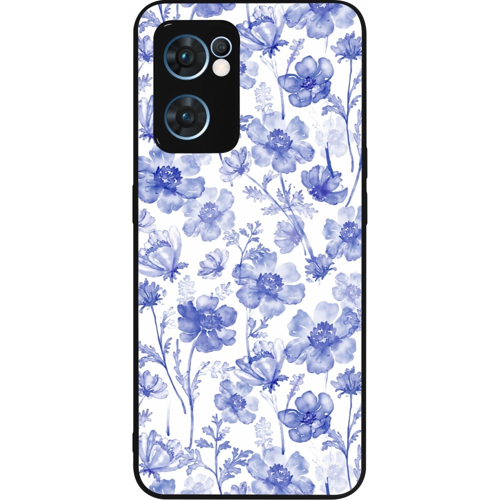 OPPO Reno7 5G Case Hülle - Silikon schwarz Spring 23 watercolor blue flowers