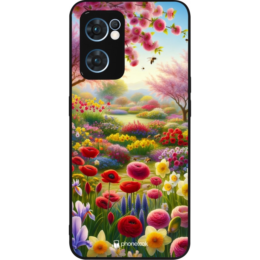 Coque OPPO Reno7 5G - Silicone rigide noir Spring 25 Bouquet printemps