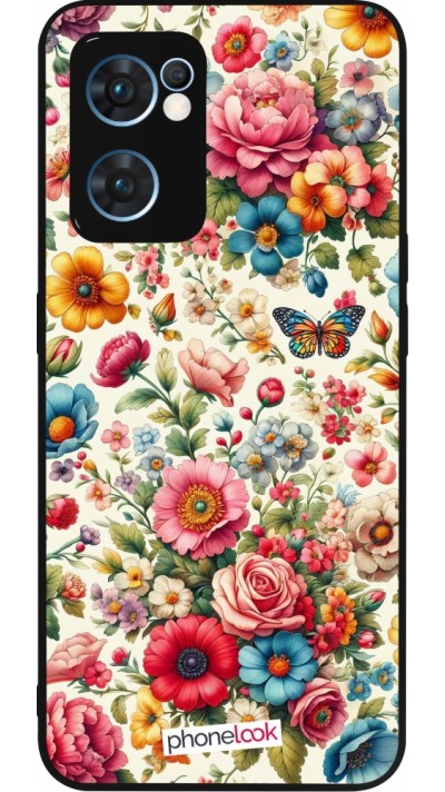 Coque OPPO Reno7 5G - Silicone rigide noir Spring 25 printemps fleuri