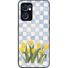 Coque OPPO Reno7 5G - Silicone rigide noir Blue vichy tulips 2026