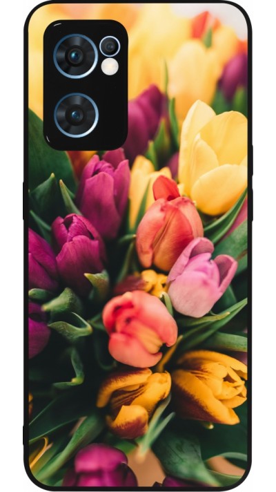 Coque OPPO Reno7 5G - Silicone rigide noir Bouquet of tulips 2026