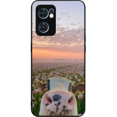 Coque OPPO Reno7 5G - Silicone rigide noir Cow with tulips 2026