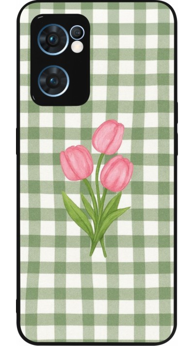 Coque OPPO Reno7 5G - Silicone rigide noir Green vichy tulips 2026