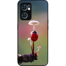 Coque OPPO Reno7 5G - Silicone rigide noir Ladybird on a mushroom 2026