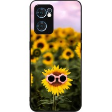 Coque OPPO Reno7 5G - Silicone rigide noir Sunflower with glasses 2026