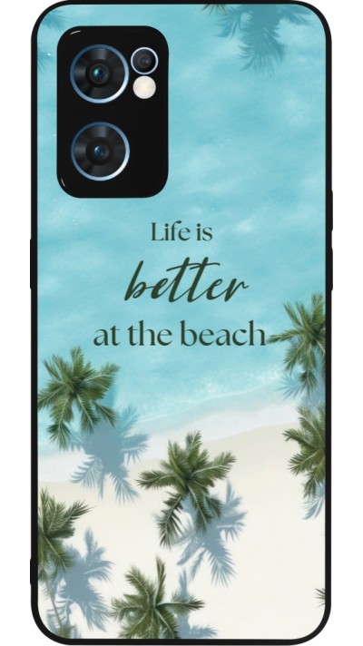 Coque OPPO Reno7 5G - Silicone rigide noir Summer 2025 Life is better at the beach