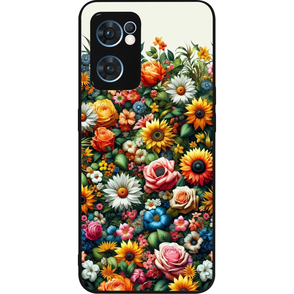 OPPO Reno7 5G Case Hülle - Silikon schwarz Sommer Blumenmuster