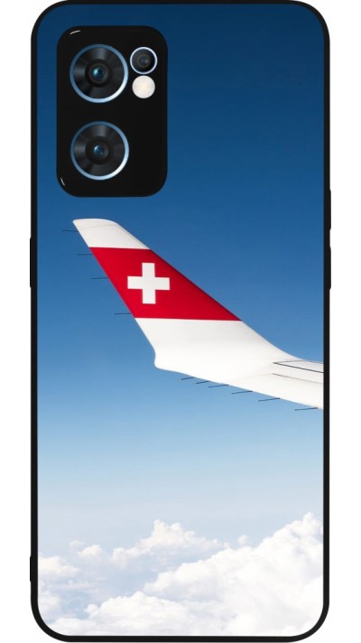 Coque OPPO Reno7 5G - Silicone rigide noir Fête Nationale Suisse Sky Swiss Flag