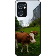 Coque OPPO Reno7 5G - Silicone rigide noir Fête Nationale Suisse Vaches