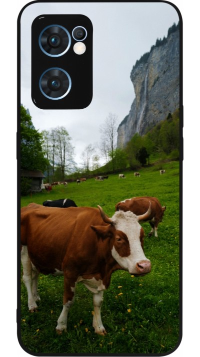 Coque OPPO Reno7 5G - Silicone rigide noir Fête Nationale Suisse Vaches