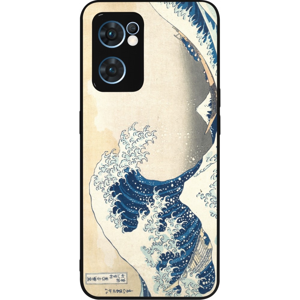OPPO Reno7 5G Case Hülle - Silikon schwarz Kunstbild - Die große Welle vor Kanagawa - Hokusai