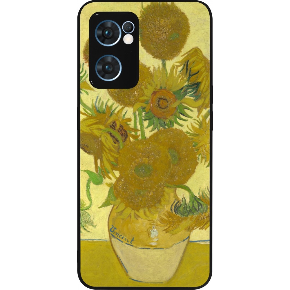OPPO Reno7 5G Case Hülle - Silikon schwarz Kunstbild - Sonnenblumen  - Van Gogh