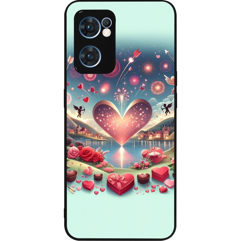 Coque OPPO Reno7 5G - Silicone rigide noir Valentine 2025 Chic