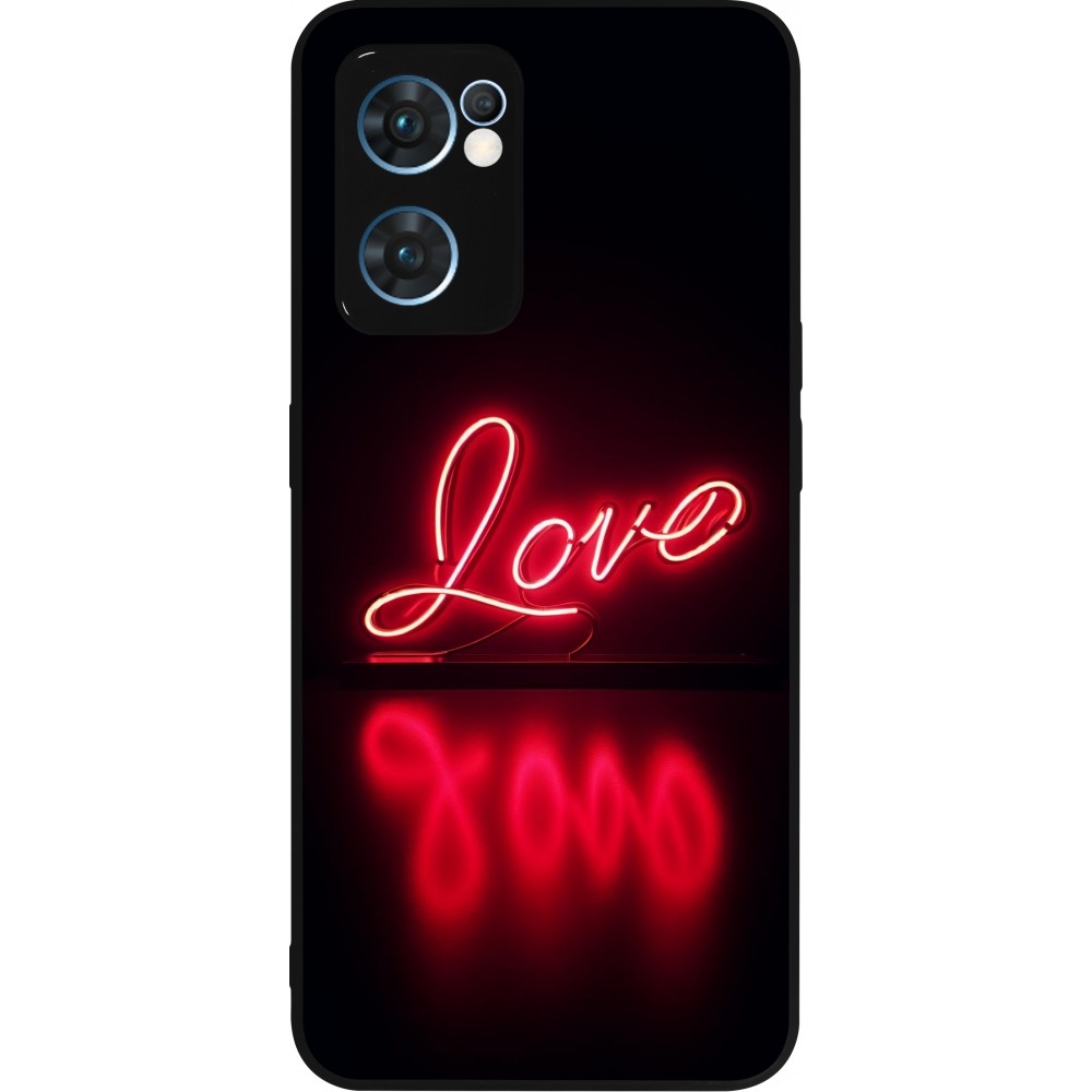 Coque OPPO Reno7 5G - Silicone rigide noir Valentine 2025 Neon Love